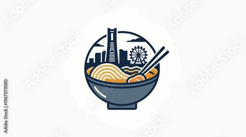 Charming Bowl of Noodles With Cityscape Background