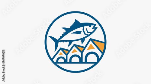 Tuna Fish and Fishing Village Logo Design