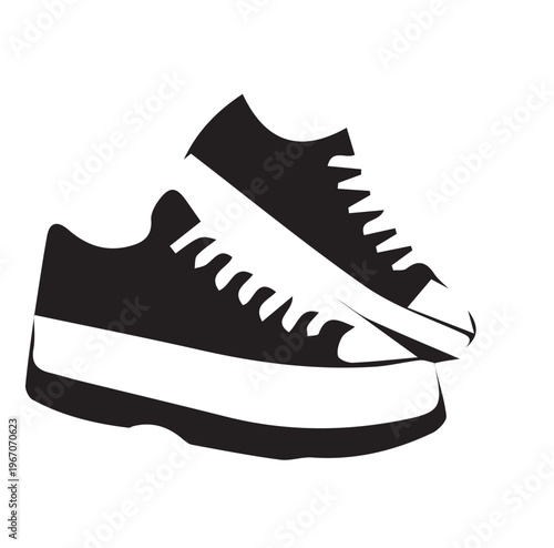 Black and white illustration of a pair of sneakers