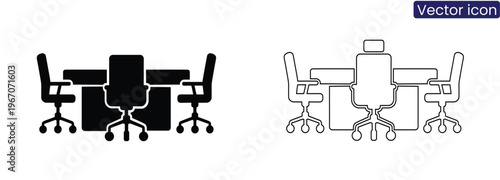 Office meeting table with four chairs on white background vector icon