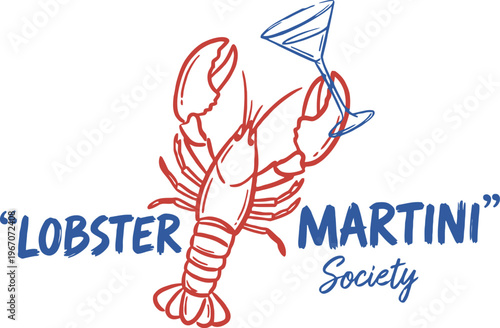 Canvastavla Lobster Martini Society Funny Coastal SVG Design with Red Lobster Holding Cockta