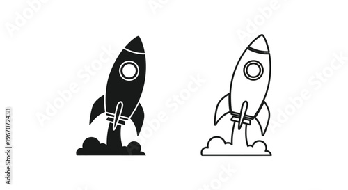 two cartoon rockets launching into space Vector