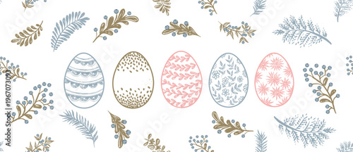 Seamless easter eggs pattern on white	
