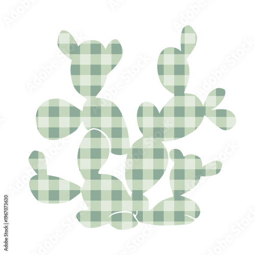 Prickly Pear Cactus made of green checkered pattern. Opuntia symbol. Desert design element, vector isolated illustration