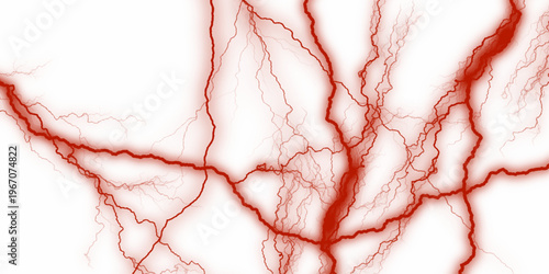 Branched lightning bolt. Abstract texture background in natural patterned. Intense electric bolts crackle across a stark. Beautiful abstract color red grunge marble on white background. 