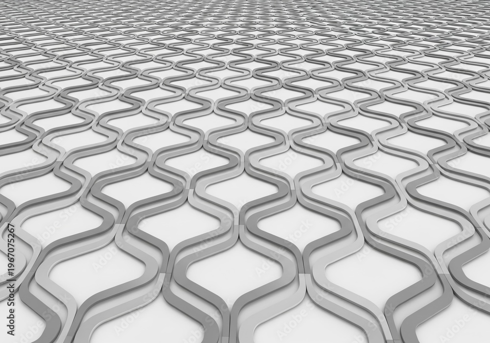 Fototapeta premium Abstract wavy geometric pattern with layered forms on white