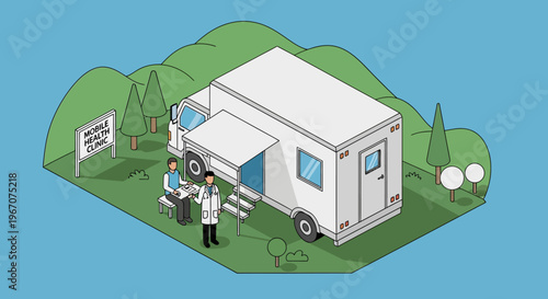 Mobile Health Clinic Provides Medical Services Outdoors.