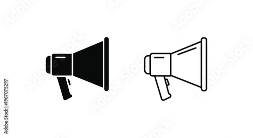 Megaphone icons, loudspeaker symbols, announcement vectors, communication graphics
