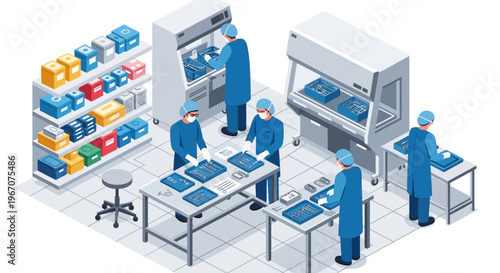 Scientists working in a modern laboratory research facility.