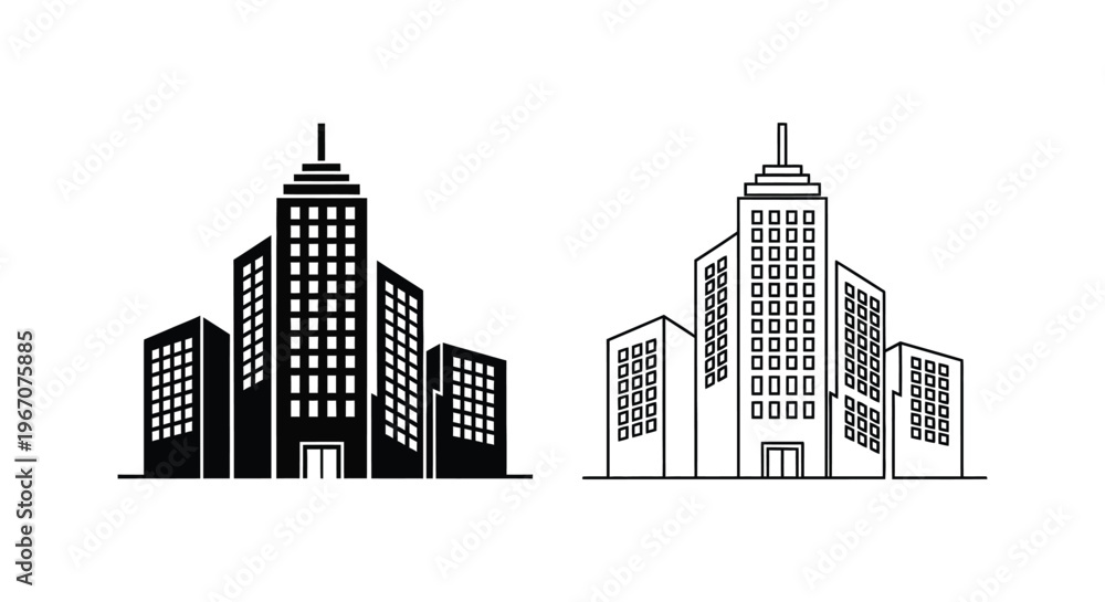 Fototapeta premium a black and white illustration of two city skylines Vector