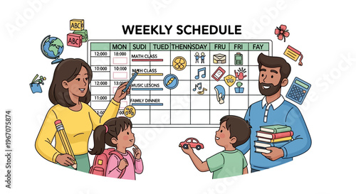 Family Planning Weekly Schedule for School Kids with Activities and Chores