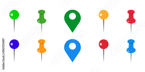 Map pin icon. location pin place marker. Location icon. Map marker pointer icon set. Set of pinpoint location png mockup in 3d without background. Set of map pins and markers Vector illustration.
