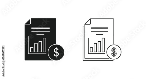 Financial documents with money icons and graph Vector