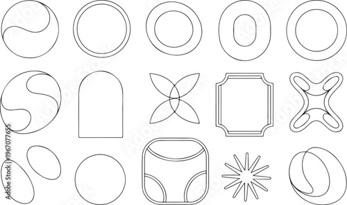 Elegant set of diverse outline shapes and artistic abstract forms for sophisticated graphic design