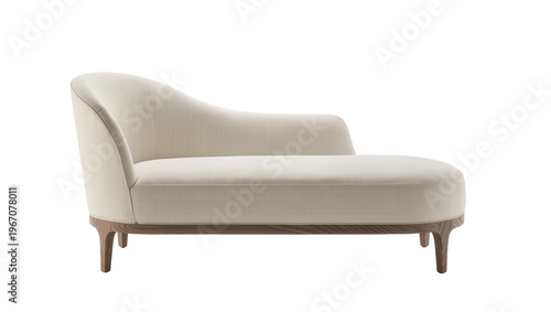 Fotografija Elegant cream velvet chaise lounge with wooden legs, isolated on transparent bac