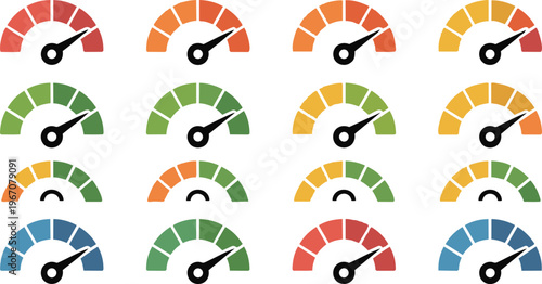 Speedometer Gauge Icon Set Performance Meter Dashboard Indicators Collection