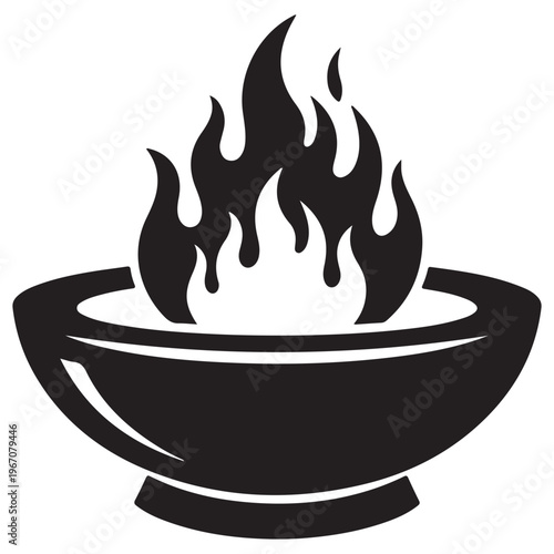 Stylized Burning Flame in a Ceremonial Bowl Icon