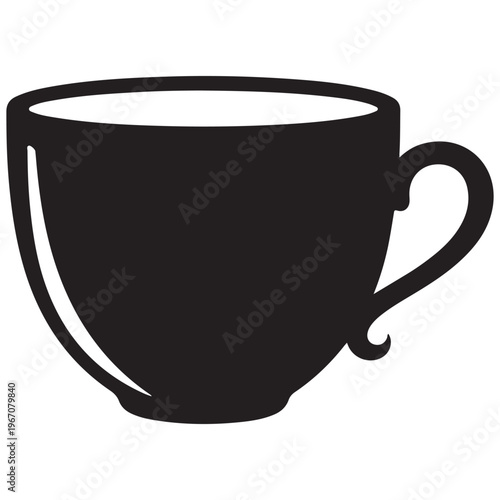 Black Silhouette Coffee or Teacup Icon on White Background