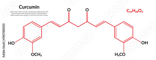 Curcumin molecular structure formula, suitable for education or chemistry science content. Vector illustration