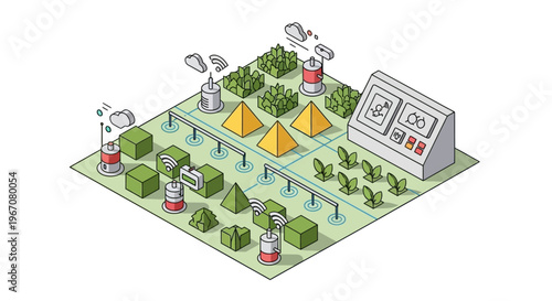 Futuristic smart farm with advanced technology and automated systems.
