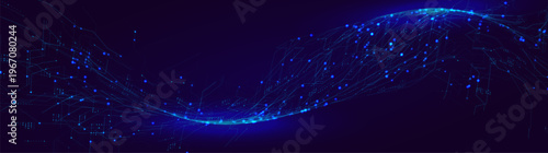 AI Wave Data Flow Technology Digital Transformation, Blue Energy Stream Medical DNA Helix Molecule. Sound Blue Line Neon Light Effect Waveform Soundwave Visualisation. Vector Illustration