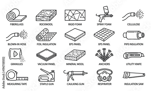 Building Insulation Materials and Tools Collection: Essential Construction Supplies for Energy Efficiency