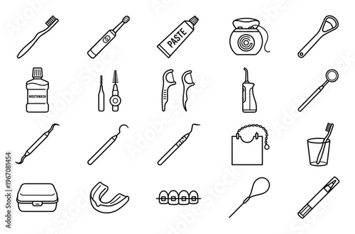 Dental Care Icons: Oral Hygiene Tools for Healthy Teeth and Gums