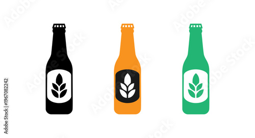 colorful beer bottles with leaf labels
