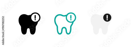 Dental warning icons with exclamation marks on tooth