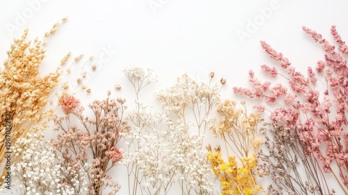 Assortment of dried flowers in white background Created With Generative AI Technology