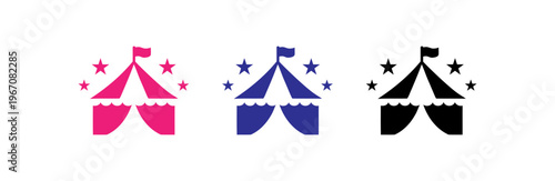 Colorful circus tent icons with stars