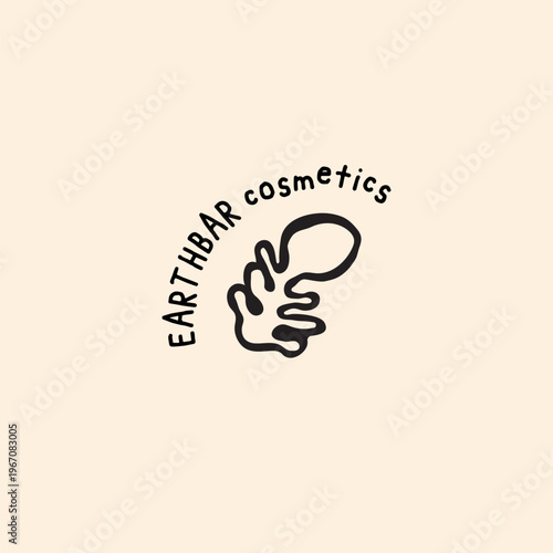 Organic hand drawn vector logo template for earthbar cosmetics featuring a minimalist botanical leaf shape