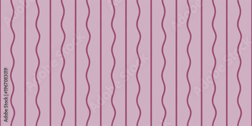 seamless pattern of straight and wavy vertical lines in plum and mauve. Banner with stripes. Geometric background