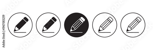 Pencil edit icons within circles, depicting various styles for writing and creative actions.