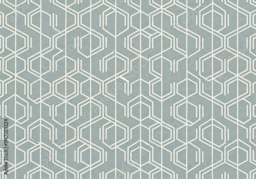 Geometric hexagonal pattern with thin white lines on a muted teal background, modern abstract design