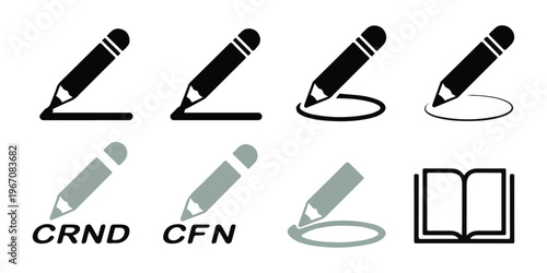 Minimalist pencil symbols for digital editing and document signing featuring black and grey varieties vector.