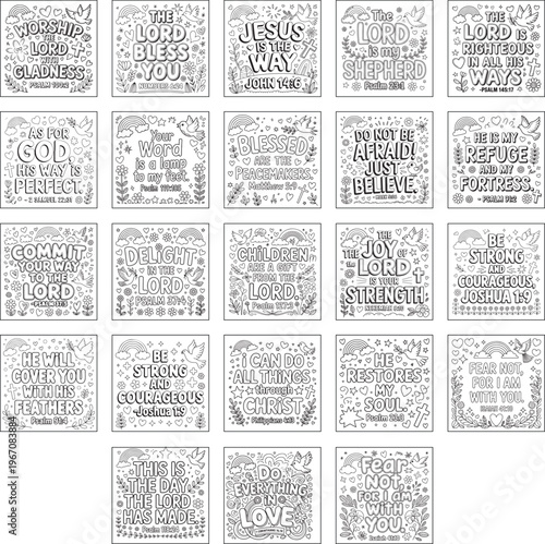 Christian Bible Verse Typography Mega Set – Hand-Drawn Black and White Faith Quotes, Scripture Lettering and Inspirational Doodle Collection