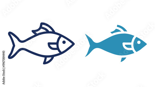 Conceptual Fish Icons: A pair of sleek, minimalist fish icons, one in outline form, the other a solid design, capture the essence of aquatic life in a clean, modern aesthetic.