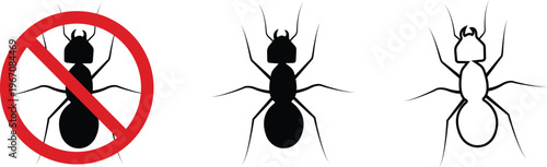 Ant vector set collection group with insect bug pest icons, colony worker ant symbol silhouette outline minimal isolated editable design simple modern style