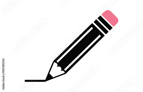 Black and white simple icon of pencil writing line, symbolizing editing and creation.