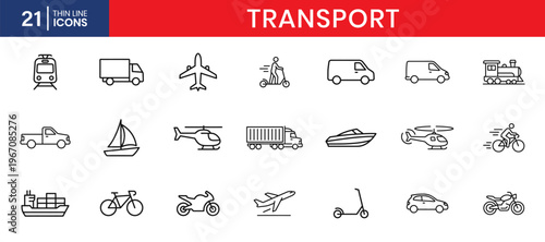 Transport Thin Line Icon Set Transportation And Mobility Concept