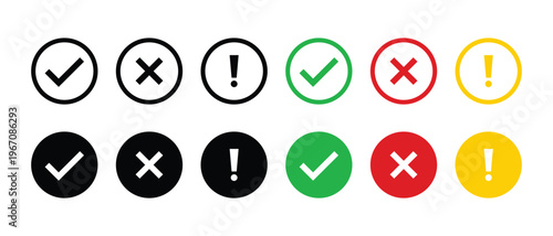 Check Mark Error Warning Vector Icon Set for UI Design