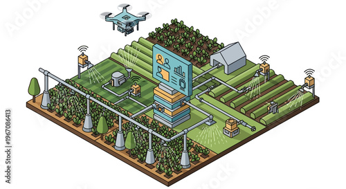 Smart farming technology with drone and digital interface.