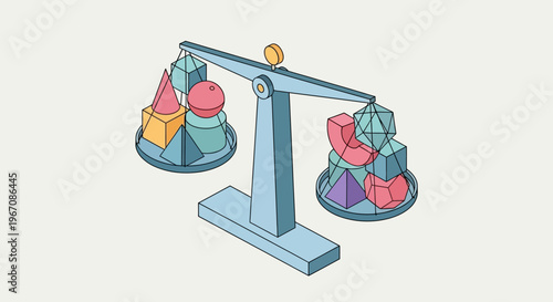 Balancing Scale With Geometric Shapes Representing Concepts.