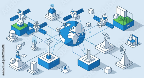 Global Satellite Communication Network Technology Concept.