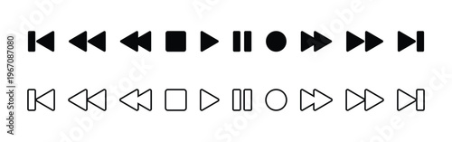 Media Control Vector Icon Set Solid and Outline Graphic Design