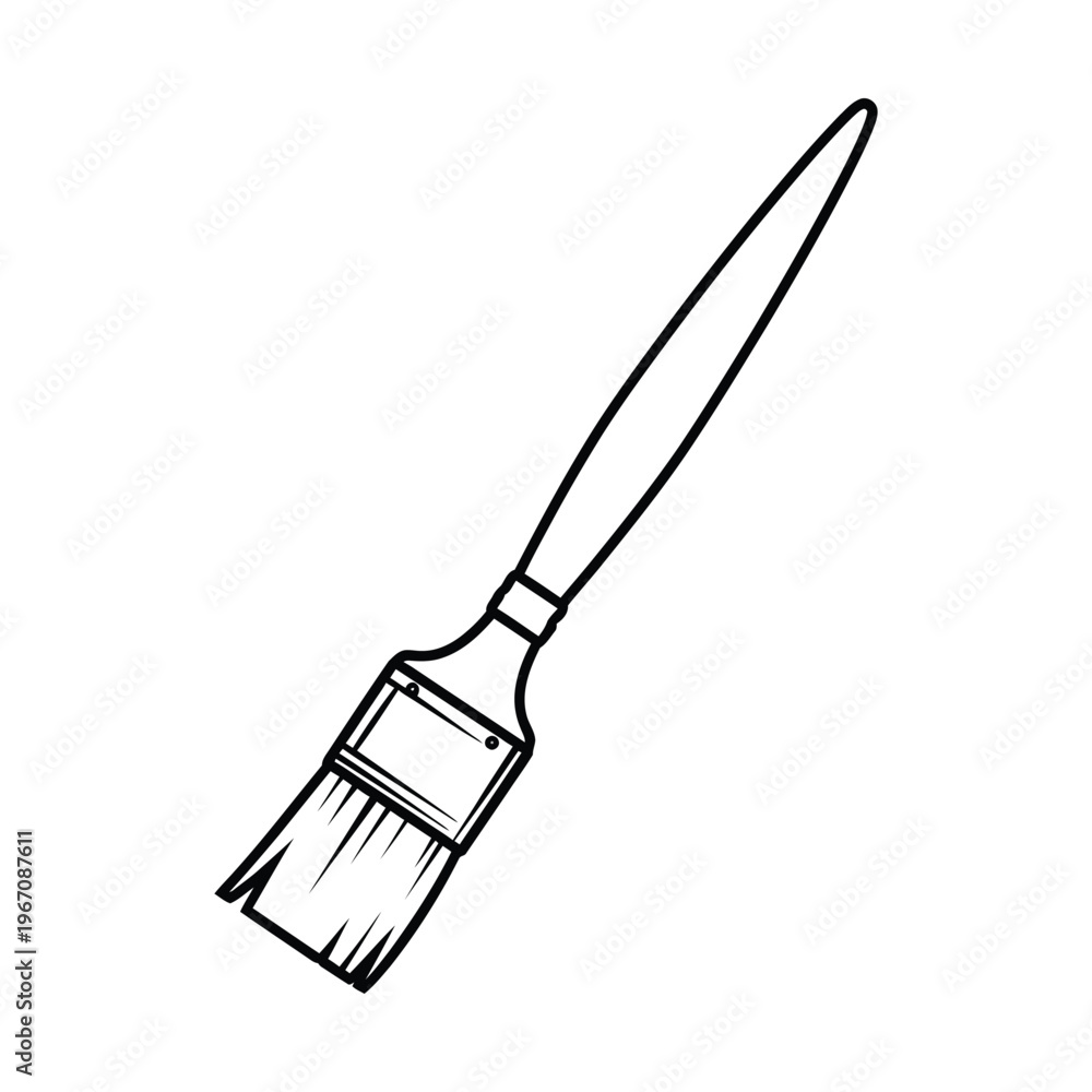 Obraz premium Simple black and white line art illustration of a single paintbrush with a flat head and long handle, used for painting and crafting.