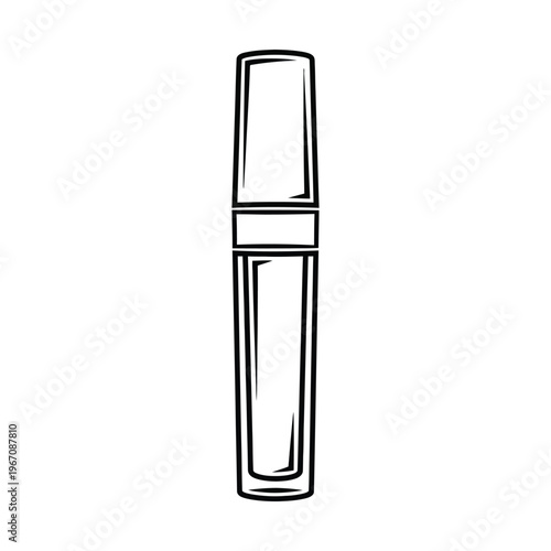 Black and white outline drawing of a cosmetic lip gloss tube with a cap, illustrating a beauty product.