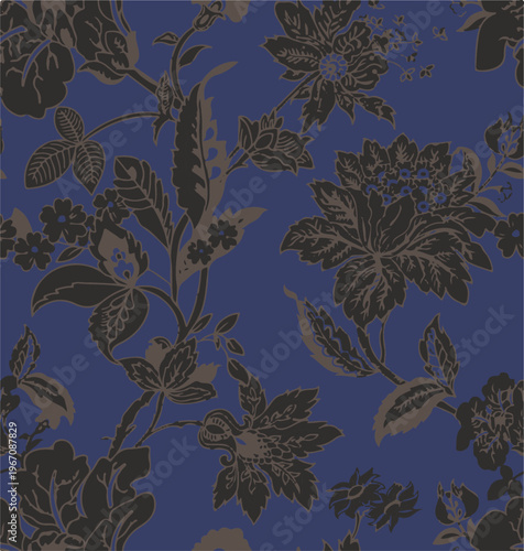 Big flowers pattern, upscale floral pattern. graphical textures floral, trendy colors pattern , flowers background with leaves. vector illustration.