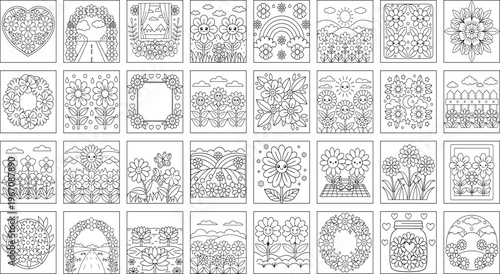 Floral Bouquet Coloring Pages Set – Cute Hand-Drawn Flower Arrangements and Garden Line Art Collection
